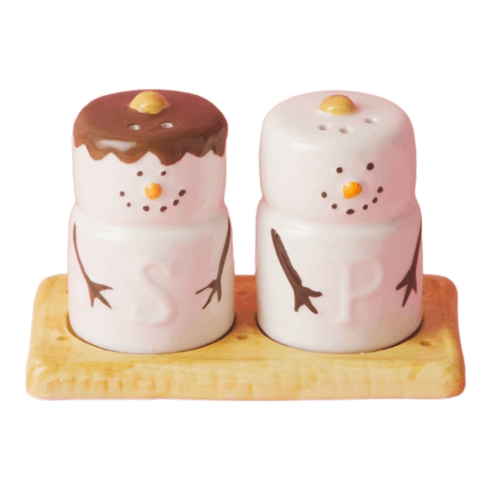 Magenta Marshmallow Salt & Pepper Shakers on Cracker Tray